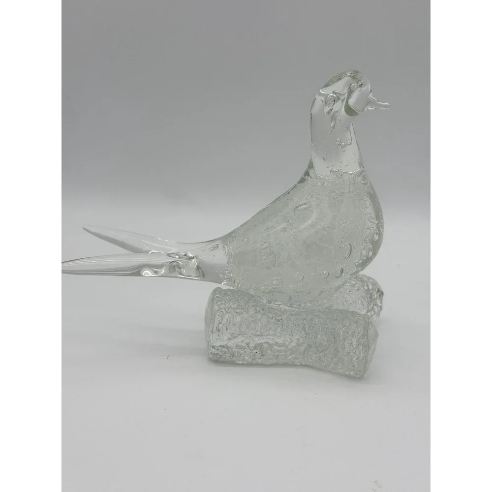 Murano Italy Art Glass Clear Bubble Seagull Bird On branch Figurine